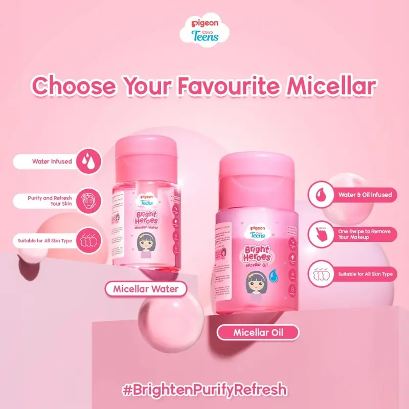 PIGEON TEENS BRIGHT HEROES MICELLAR WATER 100 ML| Micellar Water Pembersih Wajah Double Cleansing|Skincare Infused 3