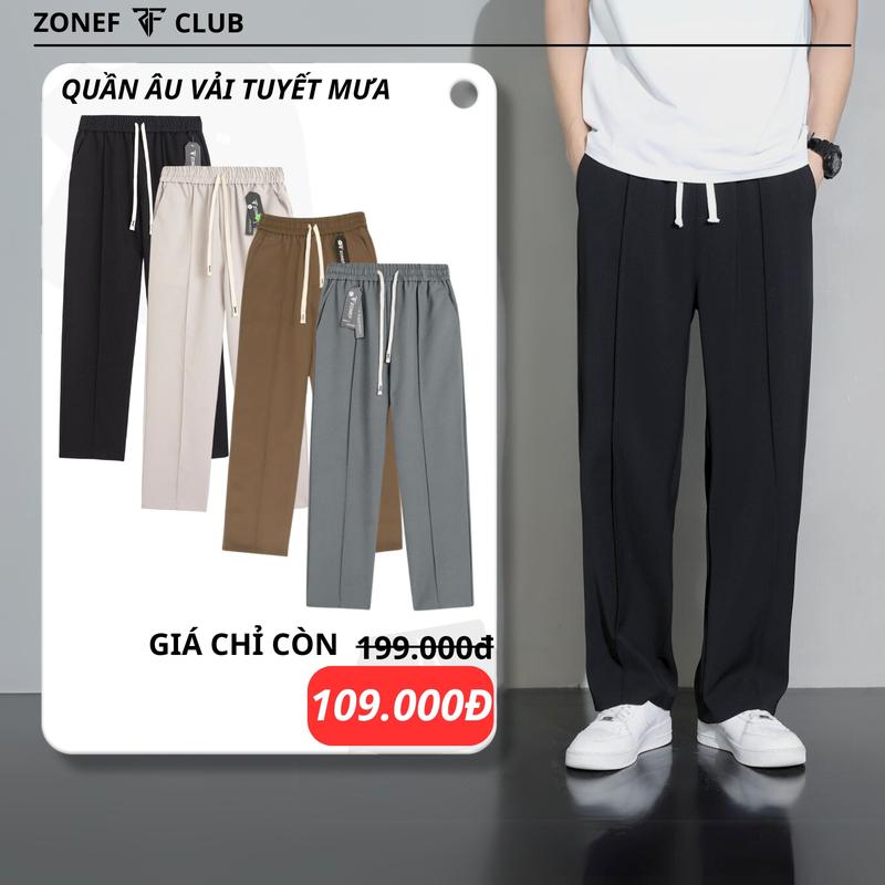 Quần Dài Ống Rộng ZONEF CLUB Cạp Chun Nam Vải Tuyết Mưa, Quần Âu Ống Suông Phong Cách Hàn Quốc Basic