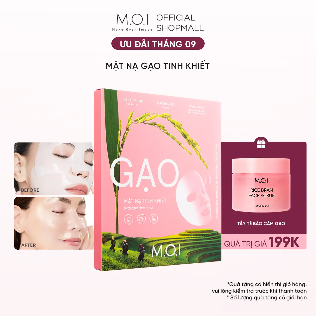 Mặt Nạ M.O.I - Hydrogel Rice Mask Gạo Tinh Khiết 32g x 3Pcs