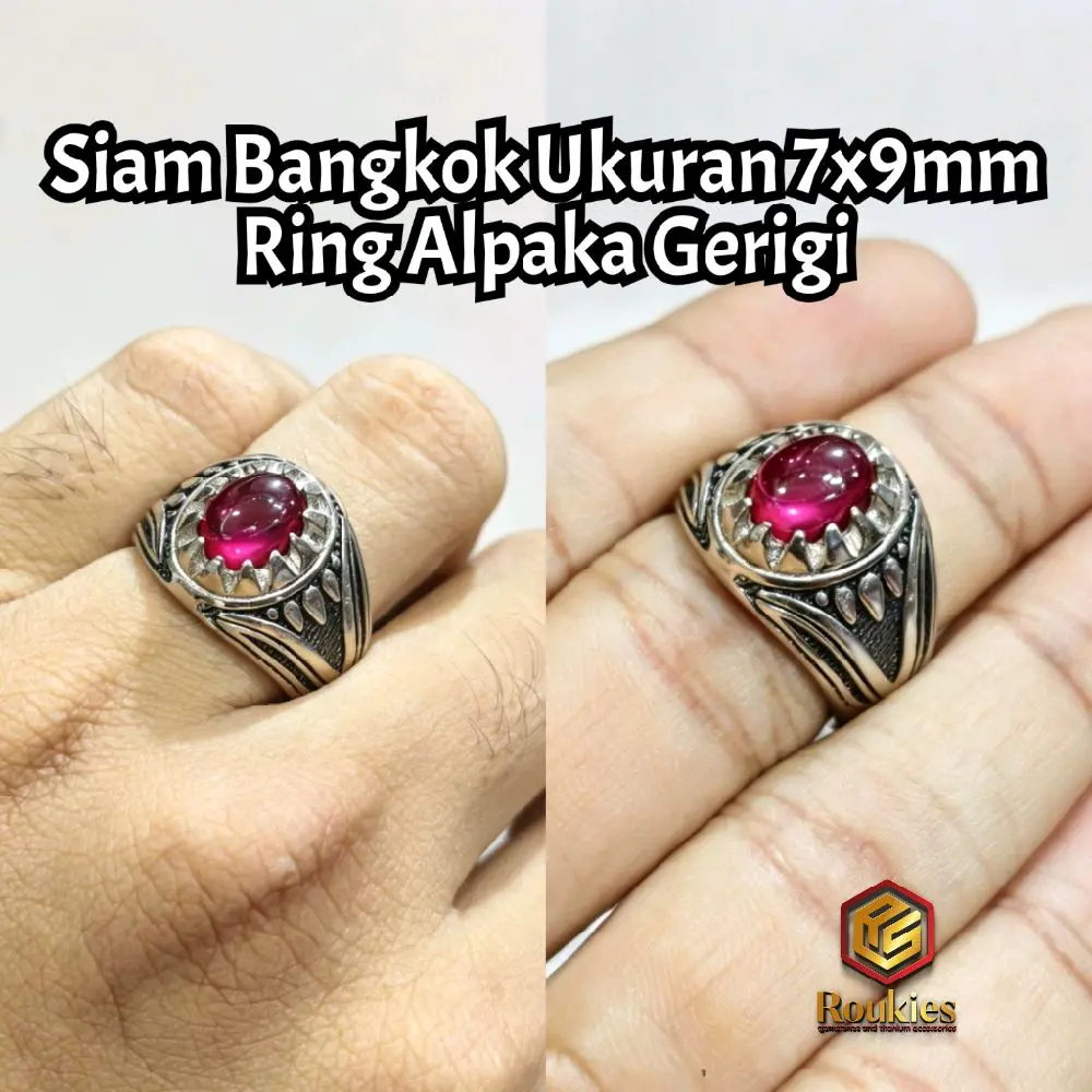 Cincin Batu Siam Bangkok Ring Alpaka Gerigi Ukuran 7x9mm
