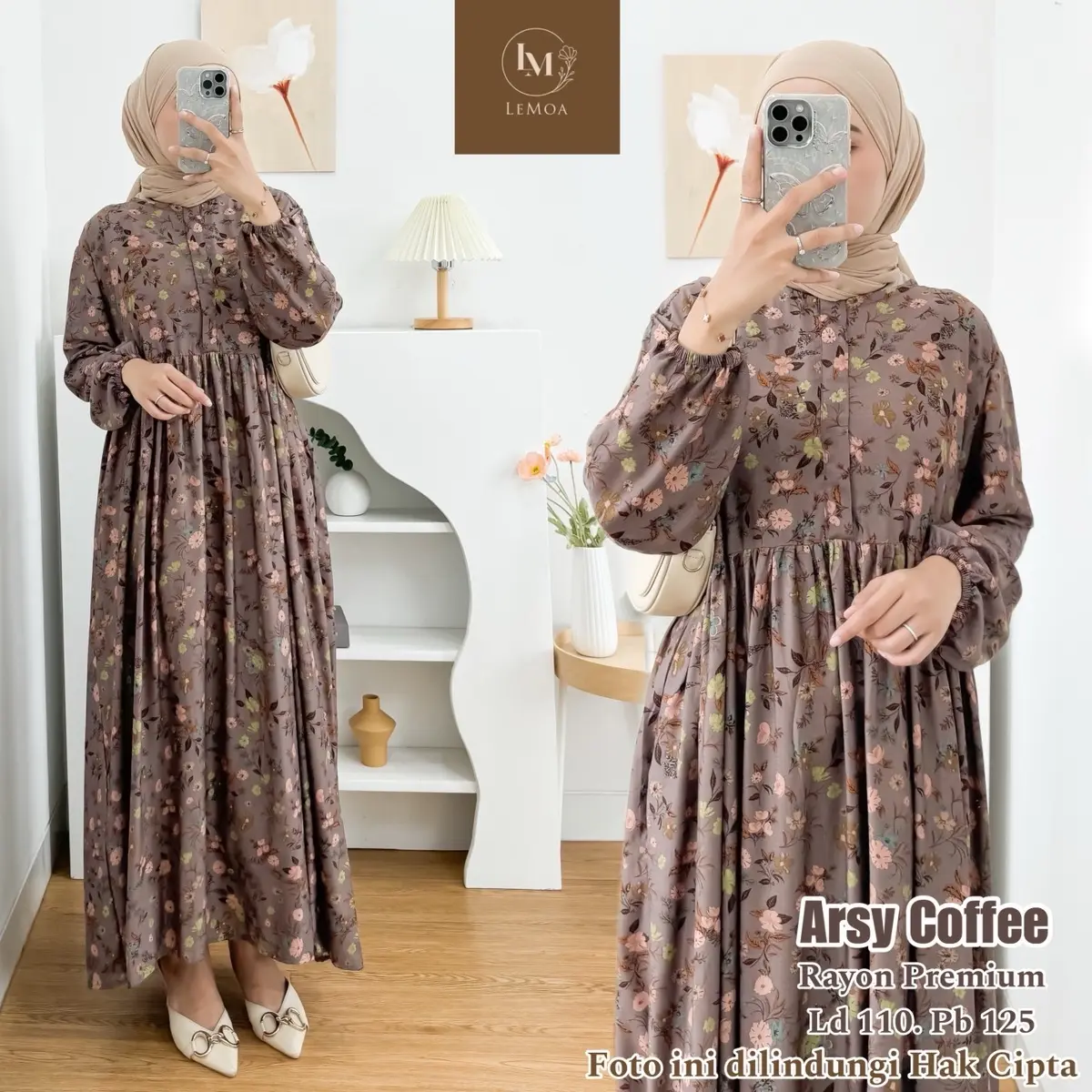 Arsy Midi Dress Long Tunik Motif Bunga Bahan Rayon Viscose