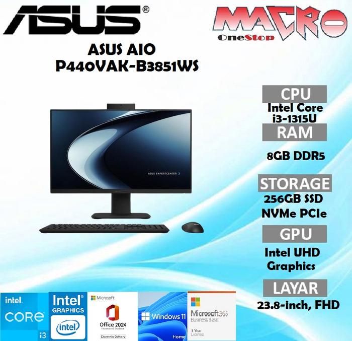 Gambar ASUS AIO P440VAK-B3851WS i3-1315U 8GB 512GB W11Home+OHS 24+M365 23.8" dari Macro OneStop Official Kota Administrasi Jakarta Pusat Tokopedia