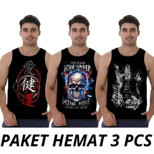 Kaos Singlet Paket Hemat 3 Pcs - Kaos Distro - Tshirt -  Oblong Hitam Cowok Dewasa Motif Dewasa