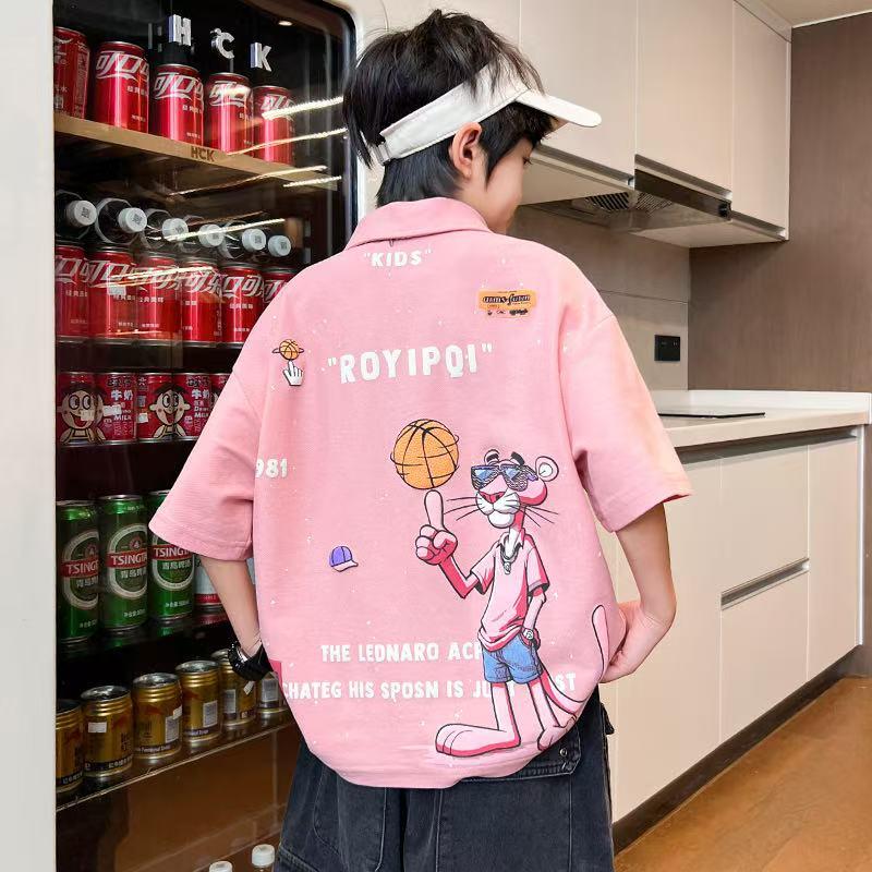  Áo thun cổ bẻ bé trai phong cách Hàn | In hình Pink Panther cực ngầu | Size 120–180 