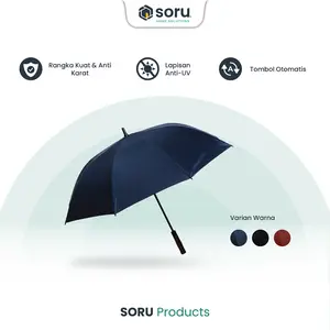 SORU - Payung Golf Besar Jumbo Otomatis Premium Fiberglass - Golf Umbrella Automatic Handle Hitam