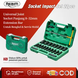 REAIM Impact Socket Set 22PCS 1/2 Inch 8-24mm Mata Socket Impact Kunci Shock Set Mata Sock Socket Wrench Set 6PT