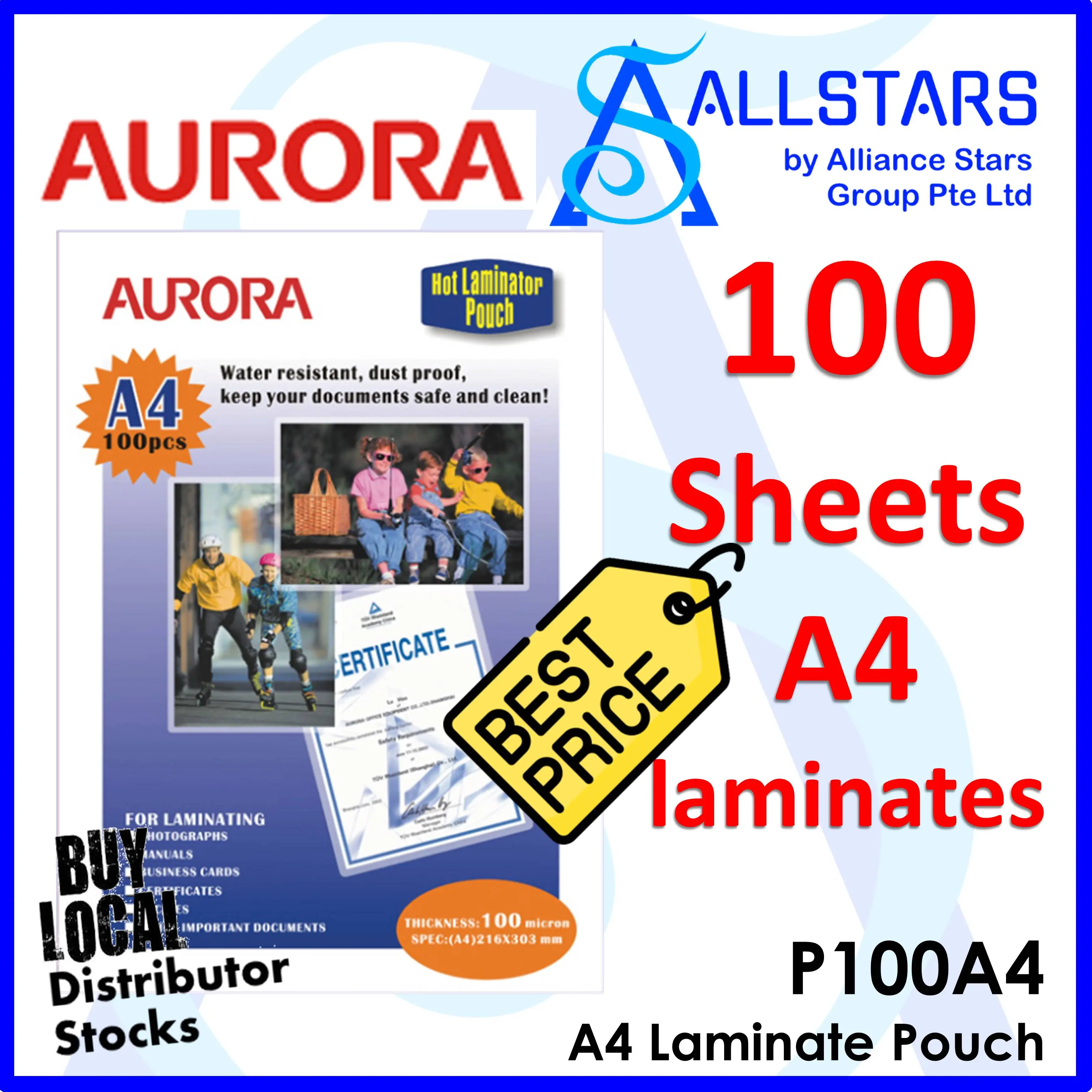 (ALLSTARS PROMO) AURORA 100pcs A4 Laminator / Laminating Pouch (100micron thickness) (P100A4)