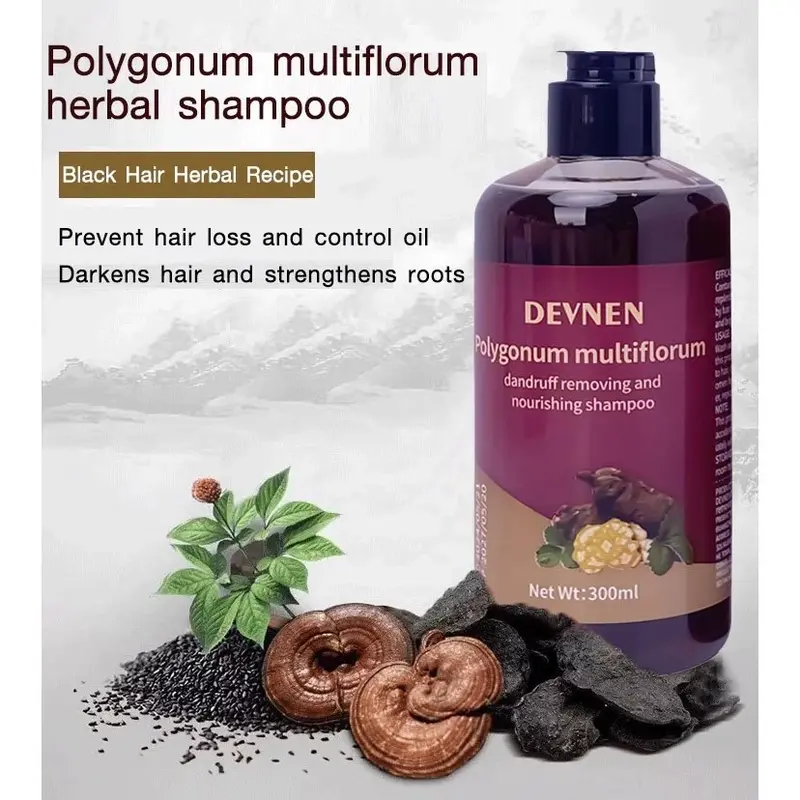 SHAMPO Black Herbal Natural Penyamar Rambut dan Penghiang uban Usia Muda 300ml Shampoo Herbal Polygonum Penghitam Rambut Hitam Dalam Sampo Ketombe Sampo Menghitamkan  Conditioner 8