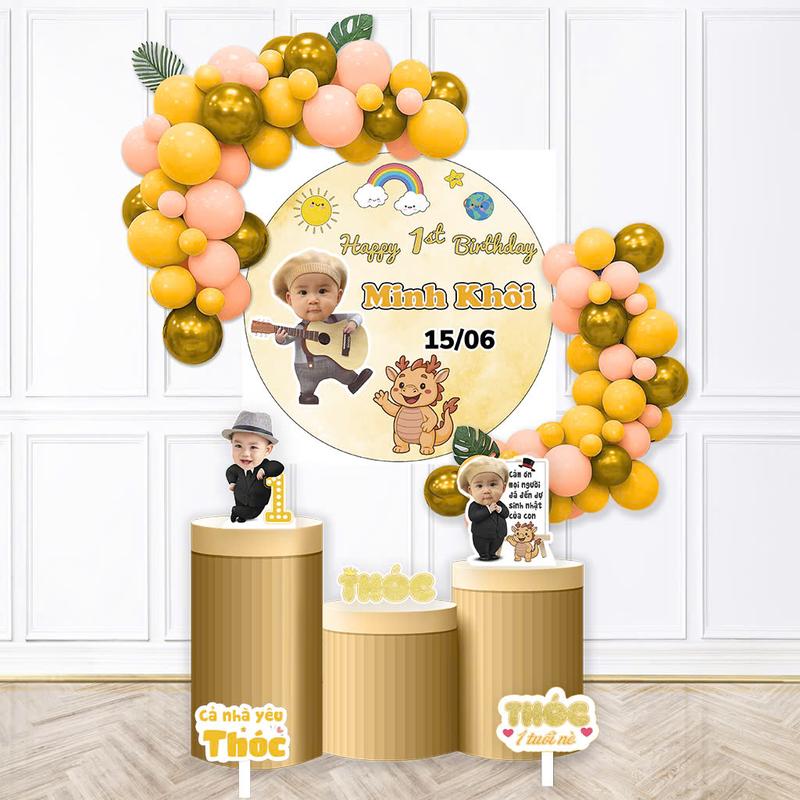 combo trọn bộ sinh nhật cho bé tông hồng + tặng mũ sinh nhật in tên bé 3