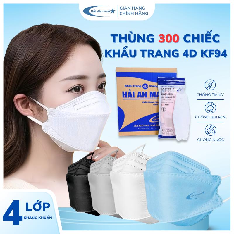 Thùng 300-200 Chiếc Khẩu Trang KF94 4D HẢI AN MASK 4 Lớp Chống Bụi Mịn Chống Tia UV Form Hàn Quốc Dễ Thở