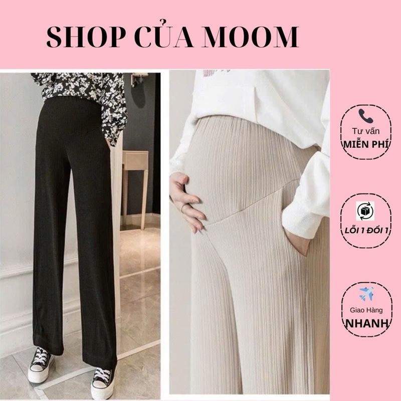 Nhà Moom Quần bầu ống rộng chất thun tăm thái dáng suông thời trang trẻ trung cho Mẹ Bầu