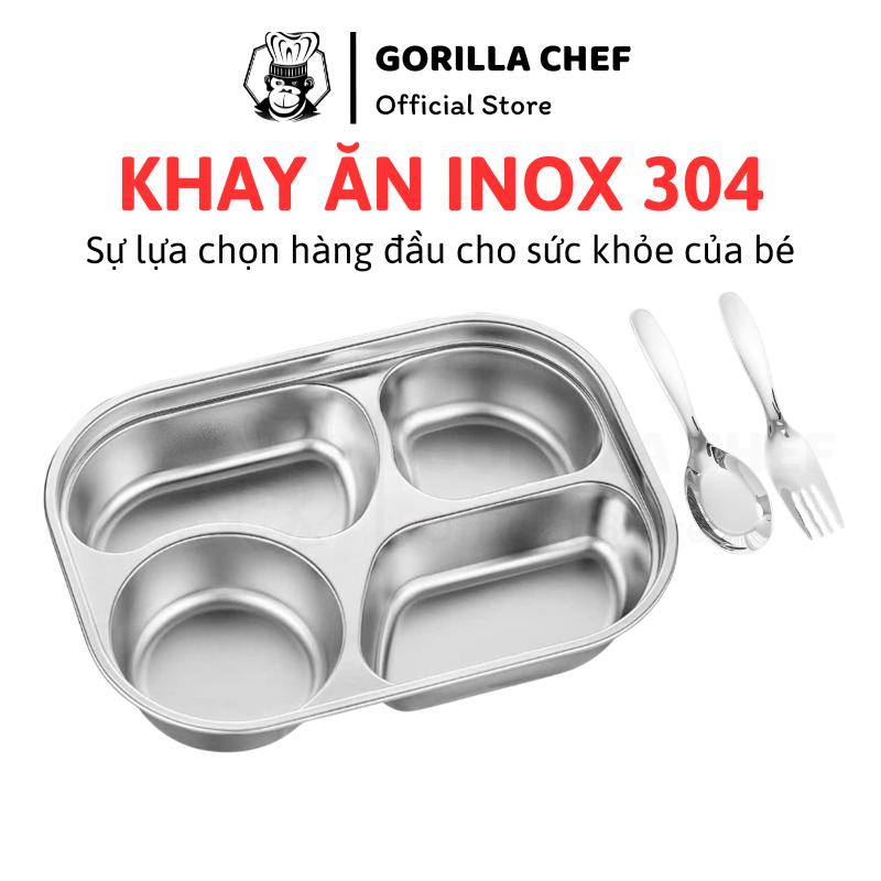  Khay ăn cơm cho bé inox 304 sâu lòng Gorilla Chef cho bé tự tập ăn giúp chia khẩu phần ăn đầy đủ dinh dưỡng 4 5 ngăn 