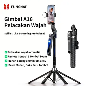 FUNSNAP A16 1.8M Tripod Auto Face Tracking Gimbal Handphone 360° Led Quadripod Tongsis Bluetooth Remote Selfie Stick
