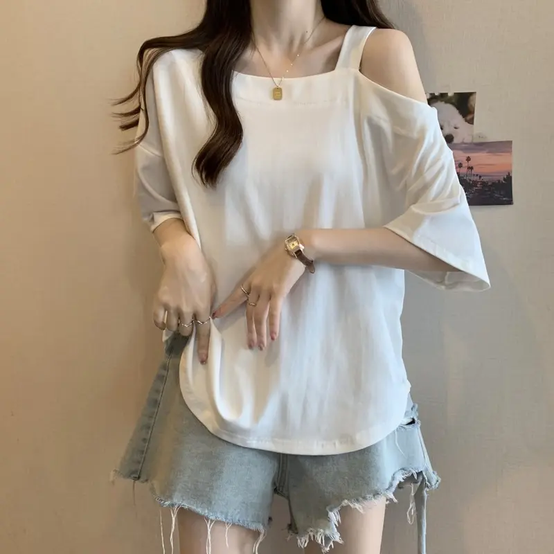 Atasan Wanita Dewasa Import Polosan Tali 1 Off Shoulder Kekinian Korean Style 0