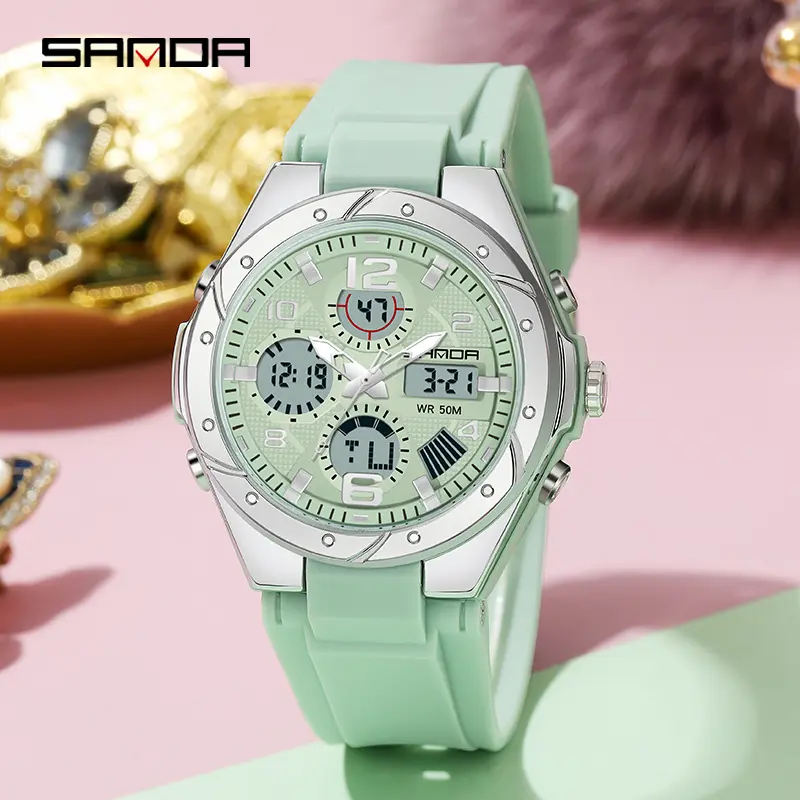 Bộ sưu tập SANDA-đồng hồ thể thao nữ, đồng hồ đeo tay có màn hình kép, không thấm nước, bơi lội, kỹ thuật số, 6062 0