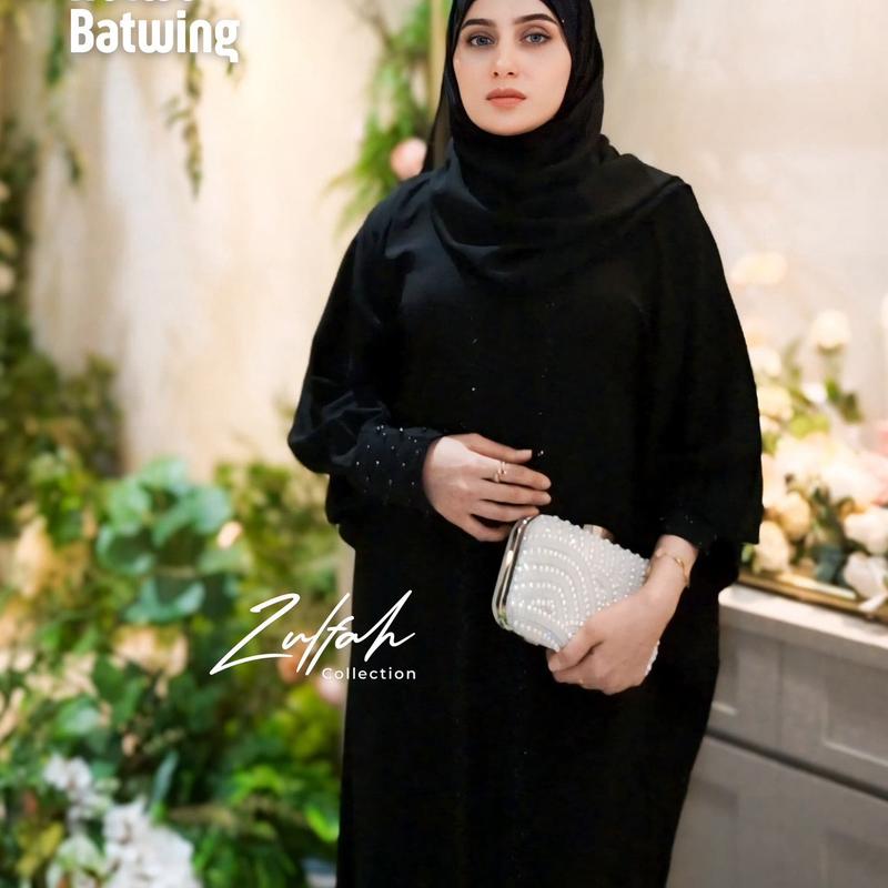 Zulfah Collection Abaya Hitam Turkey Helwa Batwing Gamis Syari Muslimah Jetblack Hitam. 2