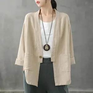 Prqueenfashion Samantha Oversize Blazer Formal Wanita Lengan Panjang Bahan Katun Linen Rami All Size Fit XXL Blazer Kerja Modis Casual Baju Atasan Basic Outer