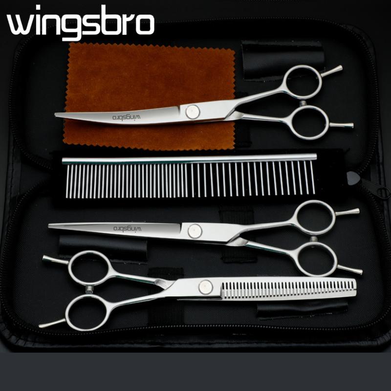 Bộ kéo chải lông cho thú cưng, 7,5 inch, Được làm bằng thép không gỉ 440c của Nhật Bản, Kéo cắt lông thú cưng hai đuôi phẳng / răng / uốn cong 1