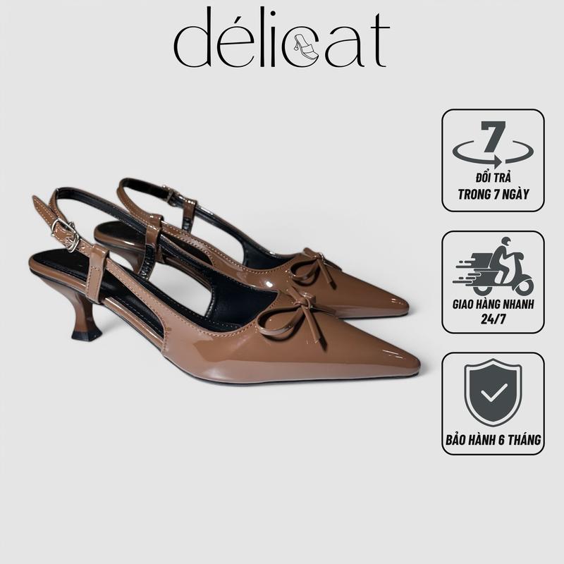 (Chân ốm thon lùi size) Giày sục nữ cao 5p đính nơ xinh xắn gắn khóa sang trọng Délicat D223