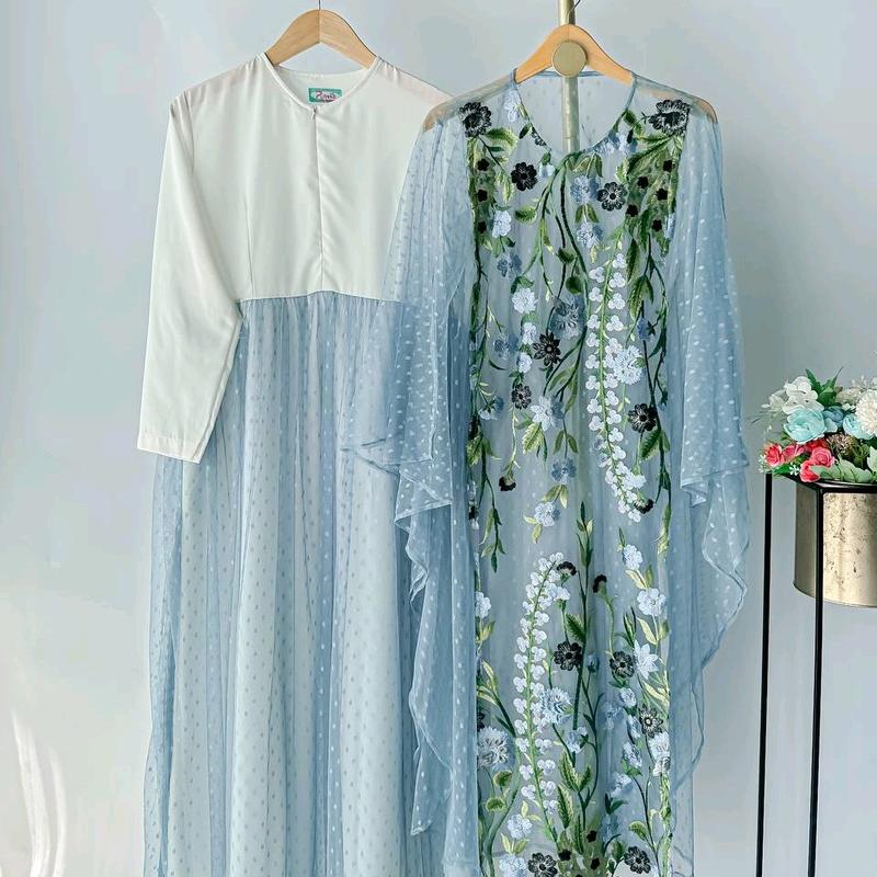 Ribyka R787 (2in1) gamis set outer matt Ladyzr Mix Tile dot Mix Tile garden 7