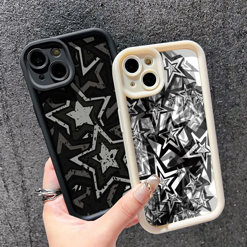 Casing Hp untuk Xiaomi Redmi Note 9 Redmi Note 9s Case sarung HP lembut pola bintang berujung lima hitam dan putih Softcase ponsel casing pelindung silikon Kesing 3