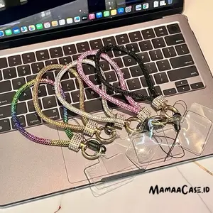 (Free Mika Cantolan) Strap Handphone Couple Rhinestone Women's Full Glitter Diamond Pendant Clip Style Pendant Mobile Phone Strap Long Neck Strap Anti Loss Sling