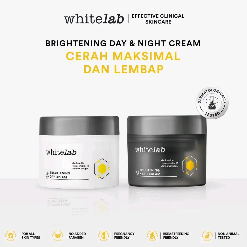 Whitelab Brightening Day and Night Cream krim pagi dan malam mencerahlan wajah spf 30 uv filter Pencerah Pelembab Hidrasi Pemutihan