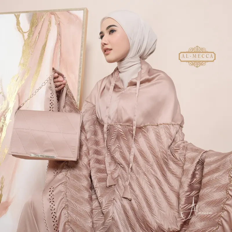 ALMECCA - Mukena Dewasa Mewah Elnara Traveling 2in1 Mewah Traveling Mini Resleting Jumbo Adem Mukena Terbaru Seserahan Pernikahan Atasan Dan Bawahan Muslim 1