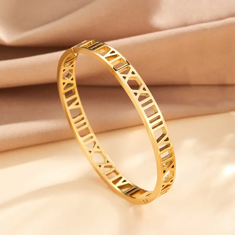 Bangle Bracelet for Women, Simple Style, Multi-purpose Accessories, Women's wedding gift, Fashion Accessories, Birthday Gifts, Steel Titanium steel Roman numeralbracelets