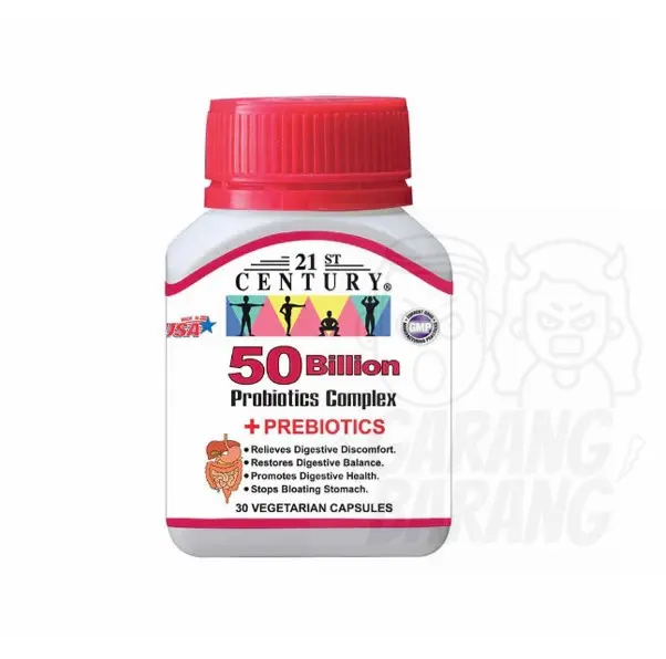 (Contains Dairy) 21st Century 50 Billion Probiotics Complex and Prebiotics - 30 Vegetarian Capsules [Authentic]