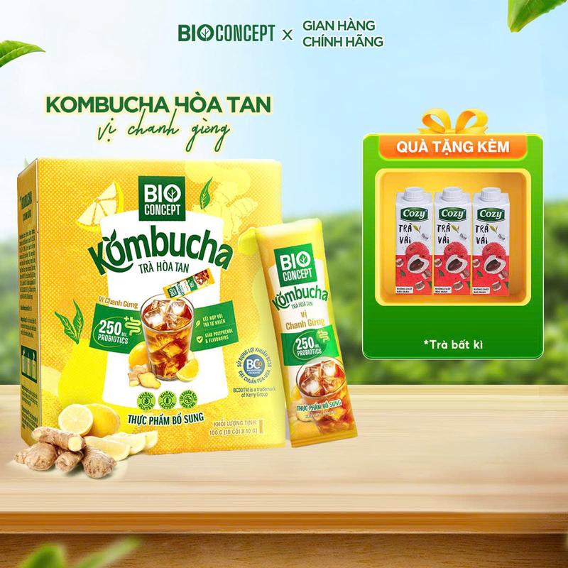 Trà Kombucha Chanh Gừng BIO CONCEPT – Thức Uống Lên Men Giải Khát Mùa Hè, trà cozy có lợi tiêu hóa 10 gói * 10g