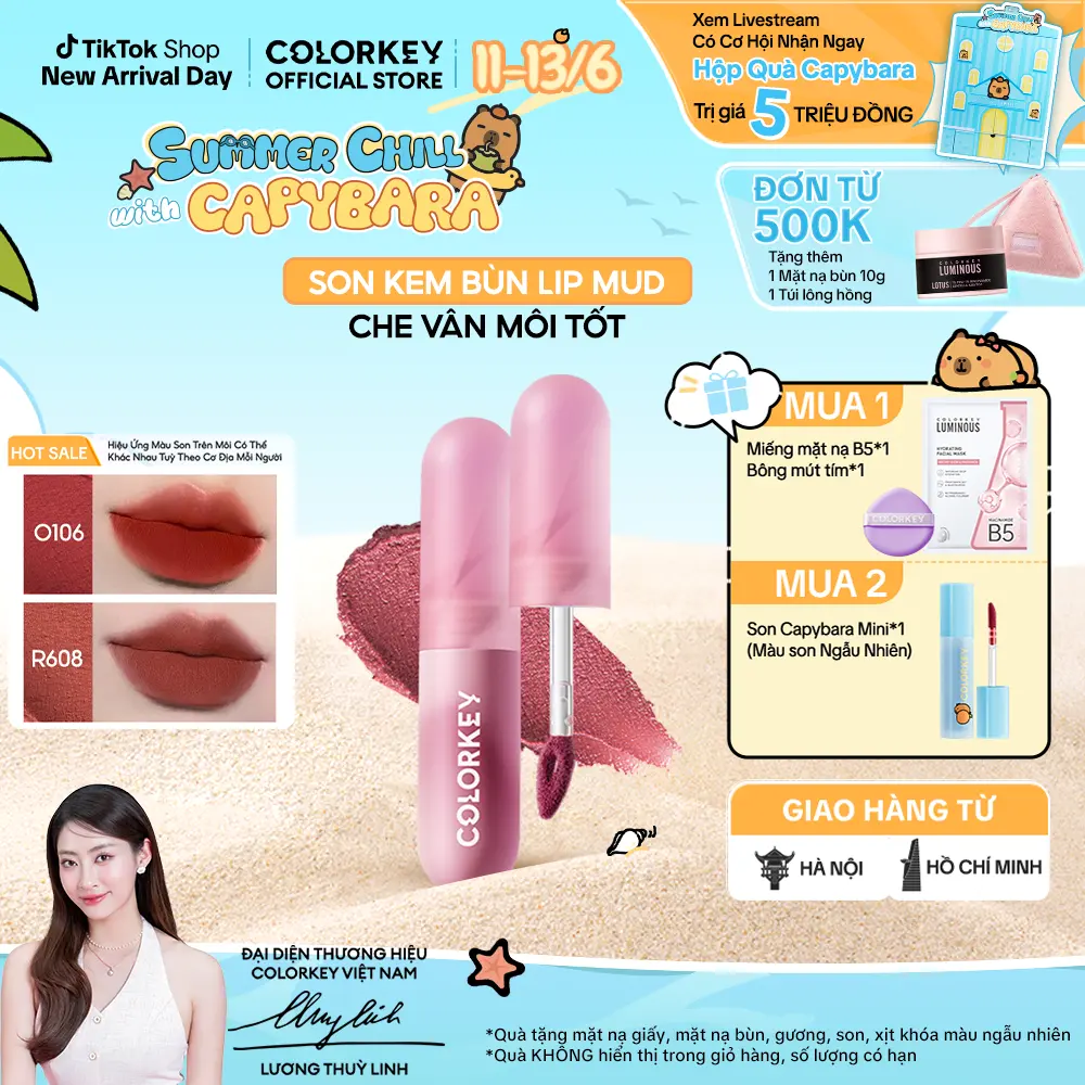 Son Kem Bùn Colorkey Lip Mud Chất Son Mềm Mịn Che Vân Môi Tốt, Màu Sắc Thời Thượng 2G