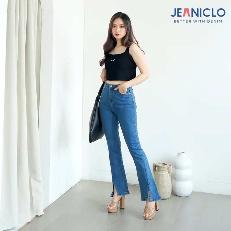JEANICLO - CUTBRAY JEANS JN015 Cewek | Celana Panjang Cutbray Fit And Flare Mermaid Jeans Belah Tengah Wanita Highwaist Bahan Denim Stretch Premium 2