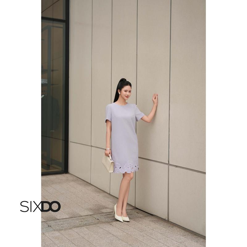 Đầm suông ngắn tay họa tiết thêu SIXDO (Purple Woven Loose Dress)