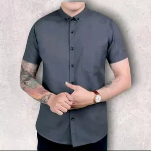 baju cowok abu kemeja polos warna abu Panjang Katun Kantor Dewasa Slimfit Pendek Nyaman Pria