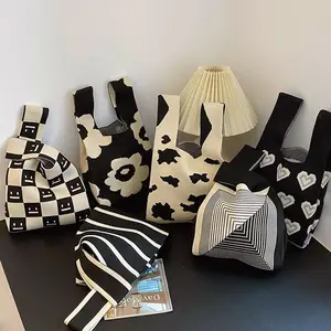 Tas Wanita Style Korea Tote Bag Knitted Tas Belanja Rajut Tote bag Rajut Handmade Tas Anyaman Cewek Kanvas