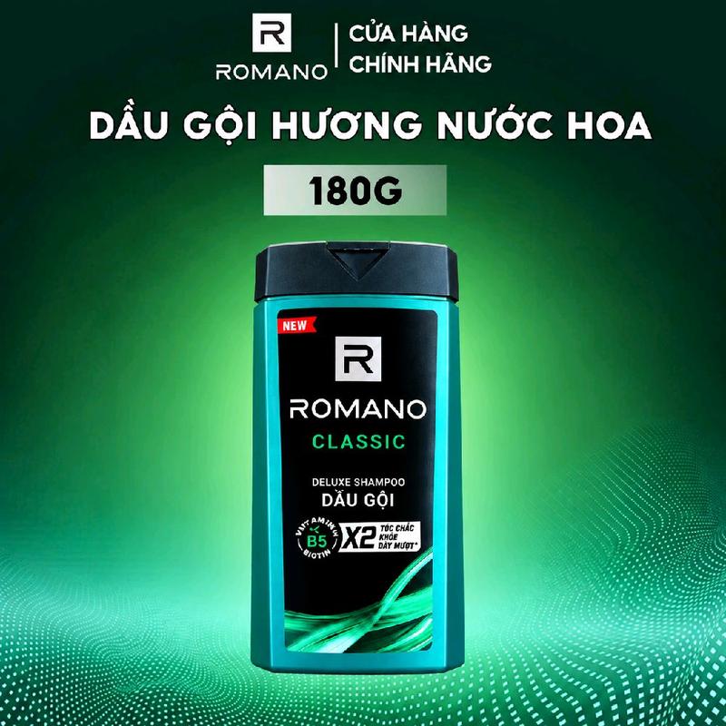 Dầu gội Romano Classic 180g - Dầu Gội Deluxe Shampoo với Pro-Vitamin B5 và X2 Tác Động Khỏe Mạnh