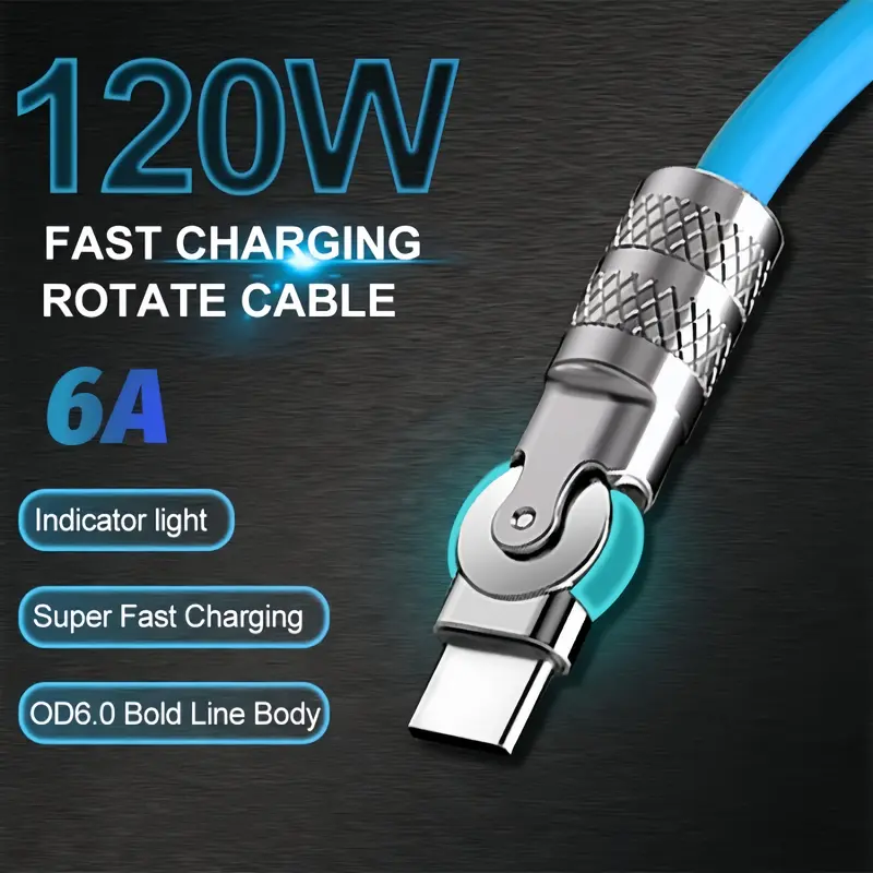 Dapat diputar 180°！ ZHALO Kabel Charge Ponsel  Kabel Data Type C120W 6A Fast Charging Tipe C Micro USB iOS Lightning  1.5M Pengisian Cepat Untuk Android iOS  OPPO REALME VIV Kabel Charge Silion LogamKabel Cabel 2