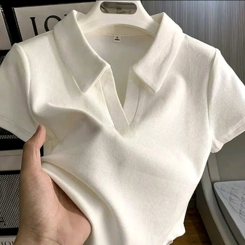 Atasan Rajut Polo Crop Top Knit / Crop Top Wanita Polos / Casual Top Pendek Knitwear Kerah 3