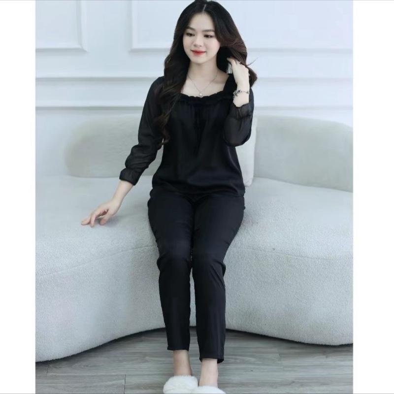 [size 37kg-68kg] QUẦN ÁO MẶC NHÀ CỔ VUÔNG PHỐI REN CAO CẤP Cạp Cao Voi Women Nữ  Quần Ngủ Top
