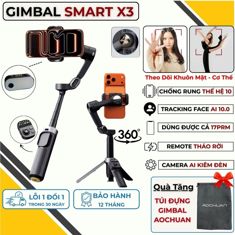   Minh Tú  Gimbal Smart X3 Phiên Bản 2026 - Tay Cầm Chống Rung Dành Cho Điện Thoại Smart X3 Chống Rung 3 Trục Thế Hệ 10 Có Remote Tháo Rời Điều Khiển Gimbal Từ Xa Camera AI 10.0 Tích Hợp Đèn Led Trợ Sáng Tracking Theo Dõi Chuyển Động Không Cần Dùng App 