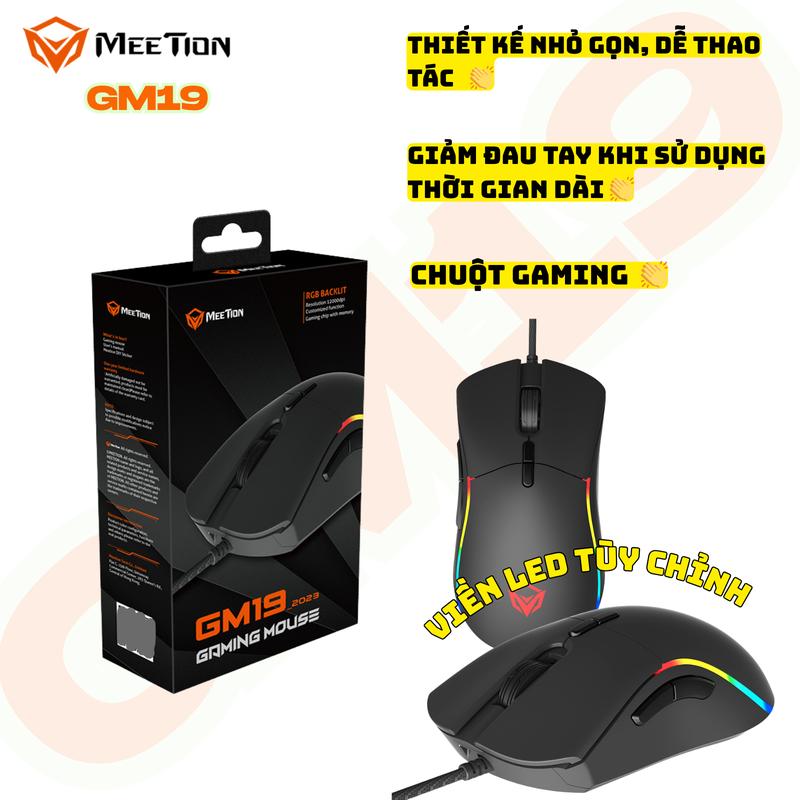  Chuột Gaming Meetion GM19 Có App Cài Macro Độ Nhạy Max 12000DPI Led RGB Tùy Chỉnh Phù Hợp Chơi Game Chuyên Nghiệp 