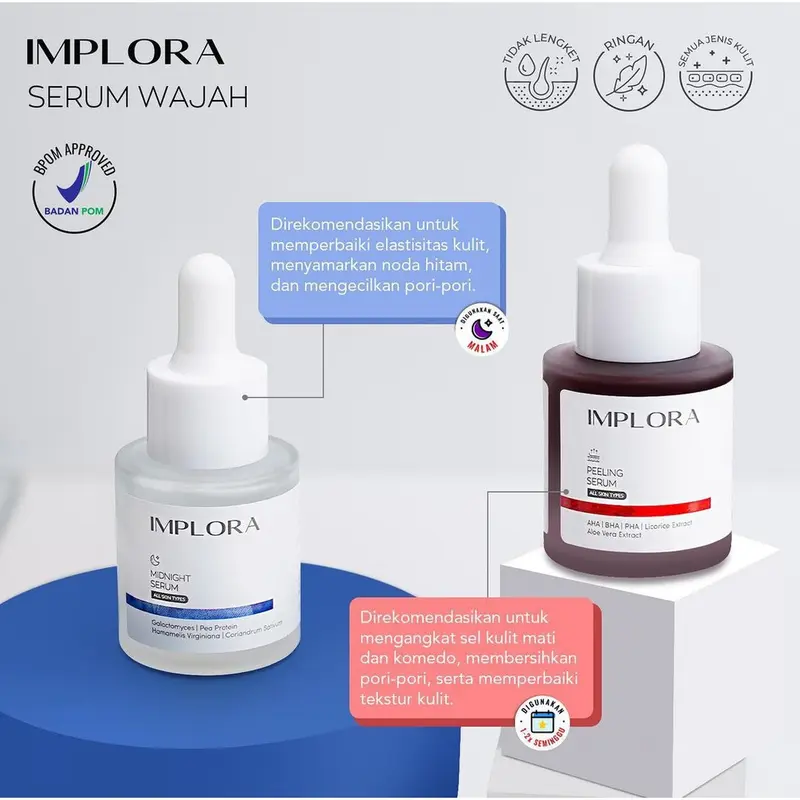 IMPLORA FACE SERUM LUMINOUS BRIGHT SERUM ACNE PEELING MIDNIGHT SERUM WAJAH IMPLORA 2