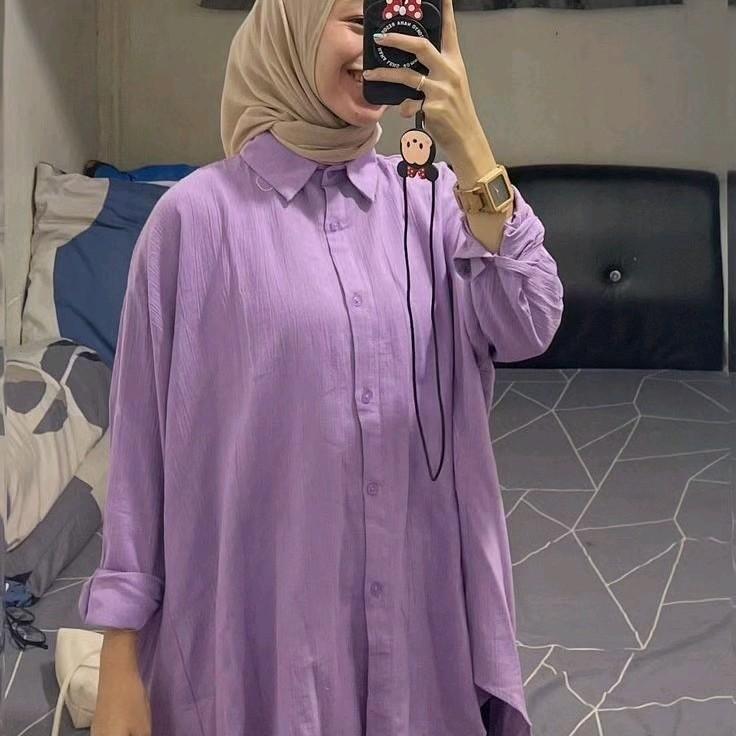 Atasan Kemeja Wanita Bahan Cringkle Premium size M L XL Airflow Crinkle Nyaman Top Oversize 5