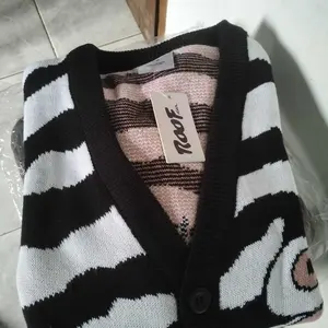 Roofair Loop Cardigan Knit Black Knitwear Pria Unisex Sweater Motif