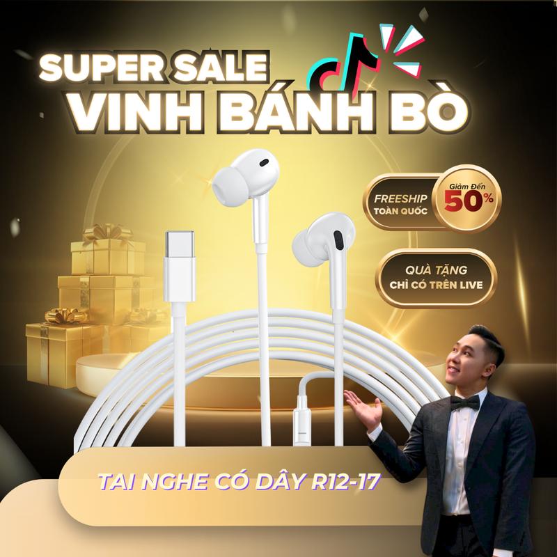   ĐỘC QUYỀN VINHBANHBO  Tai Nghe Dây Nhét Tai R12 Chống Ồn Âm Thanh Vòm Chất Lượng Cao Đa Dạng Cổng Kết Nối Lightning Type-C Jack 3.5 Earphone Gaming Bảo Hành Chính Hãng Nhét Tai Nghe Nhạc tai nghe có dây laptop 