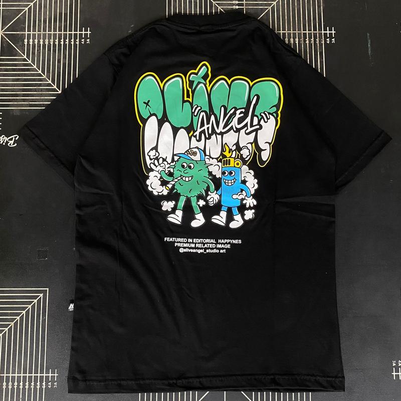 Kaos Trippy Happiness Pot Weed 420 Original Alive Angel Goodness Full Tag Label Tshirt Distro Pria & Wanita Katun Combad 30s Warna Hitam Lengan Pendek Bootleg Baju Oblong Unisex Art Graffiti Mural Aesthetic 3