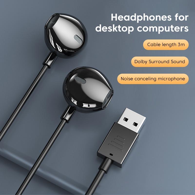Tai Nghe Có Dây USB, Dài 3M, Tai Nghe Trong Tai, Có Mic, Cáp USB-A, Tai Nghe Rảnh Tay Tai Nghe Chơi Game, Thích Hợp Cho Máy Tính Để Bàn, Máy Tính Xách Tay Và PC 0