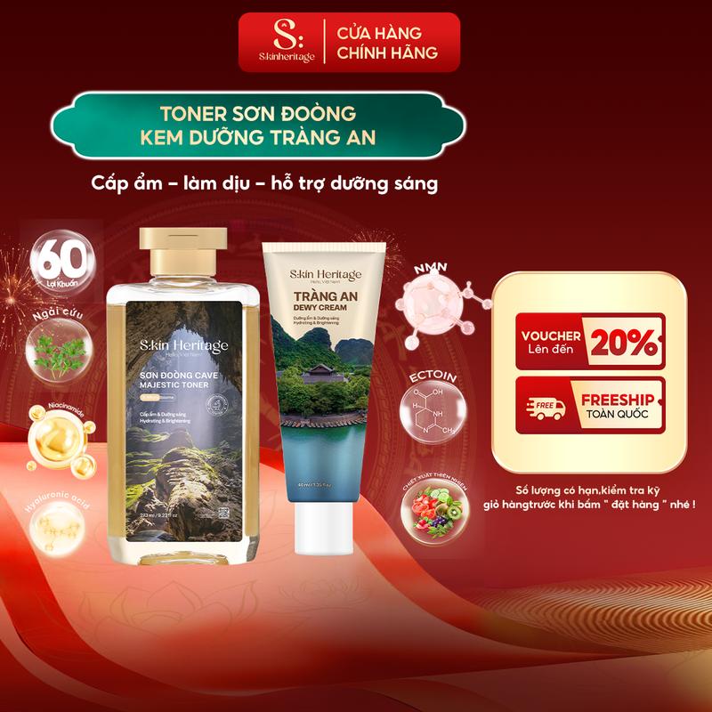  Bộ sản phẩm cấp ẩm dưỡng sáng da Toner Sơn Đòong và Kem Dưỡng Tràng An SKIN HERITAGE phù hợp cho mọi loại da - 313ml 