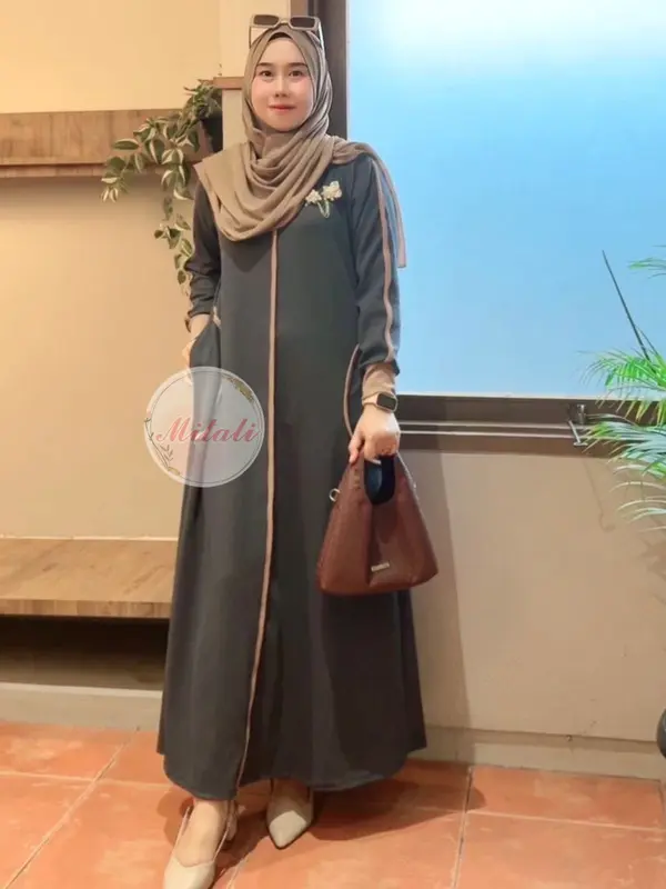 [READY KIRIM] D - PROMO BUY 1 GET 1 (Dapat 2 Gamis) Tania Gamis Strip Kombinasi Elegant Bahan Knit Osaka 3